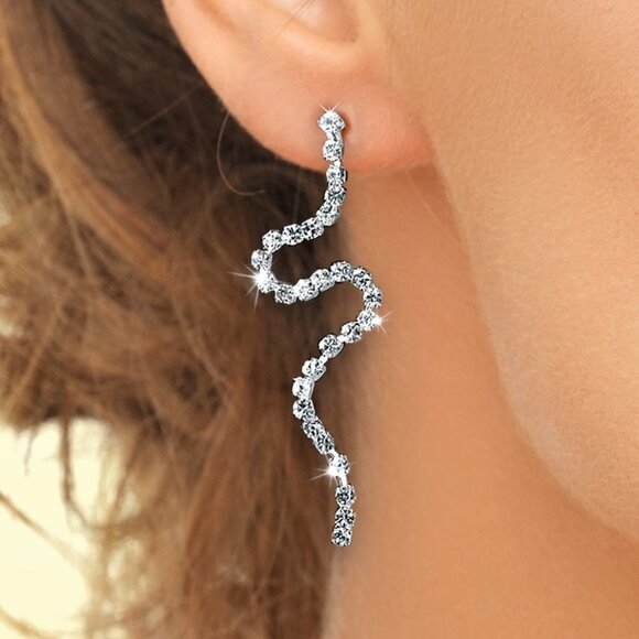 💞Simple Trendy Snake Shiny Fashion Earrings for Women, MARR9126 - Picture 3 of 6